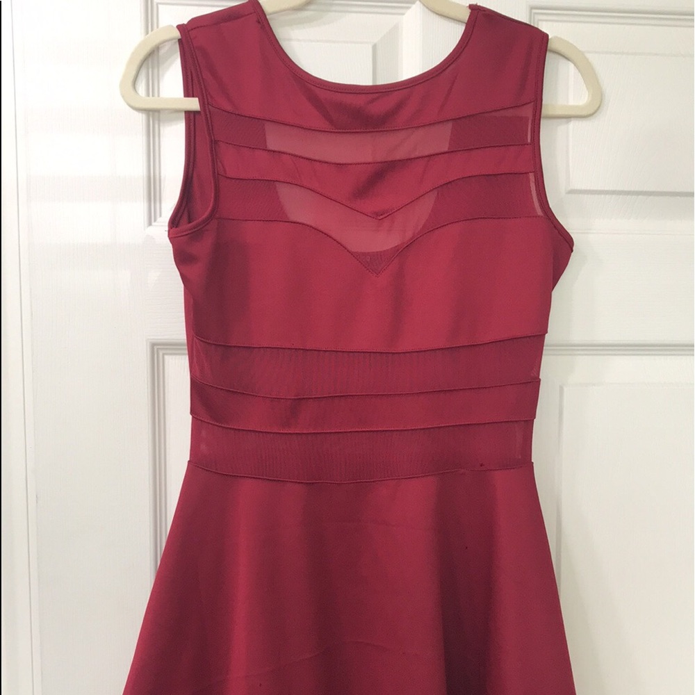 Wine-red mesh cutout party dress
